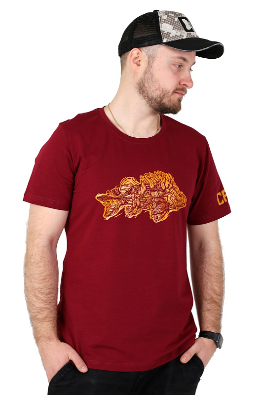 Футболка CF Relict Perch, бордовая для рыбака и рыбалки
