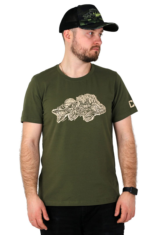 Футболка CF Relict Perch, оливковая для рыбака и рыбалки